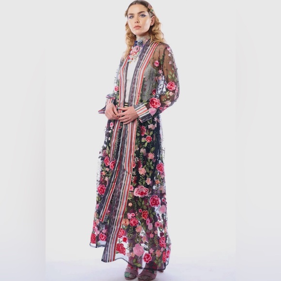 Aratta Embroidered Sheer Floral Duster Kimono • NWT • Retail $223
